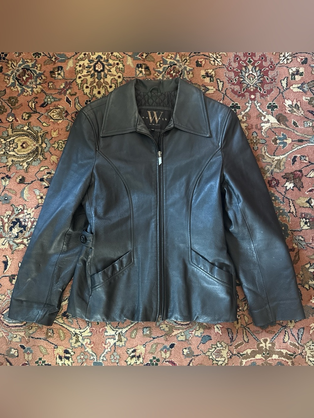Vintage W New York Black Leather Zip-Front Women's Jacket